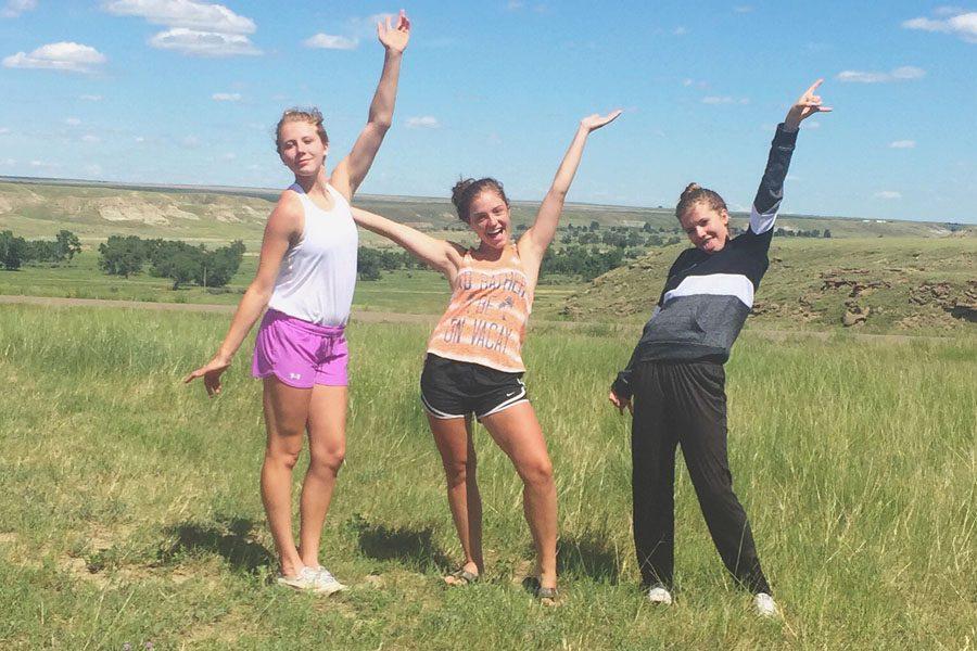 From left, Allix, Haley, and Lauryn Goldhahn at Fort Benton, Montana on a family vacation.