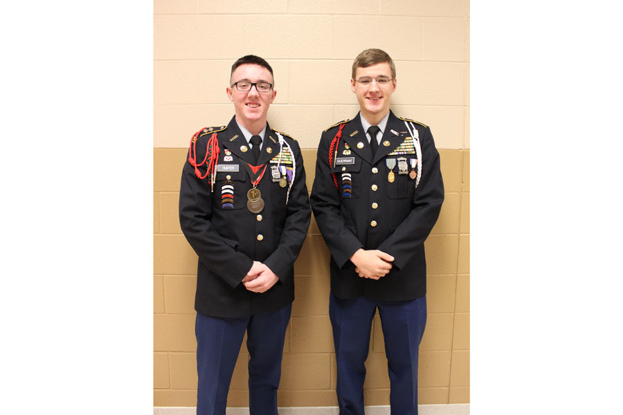 Seniors+Riley+Hunter+and+Daniel+Guerrant+received+the+national+3-year+JROTC+scholarship+award.