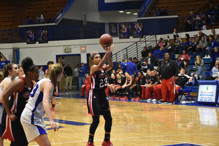 Shamaya Behanan shoots a free throw in her 22-point game.