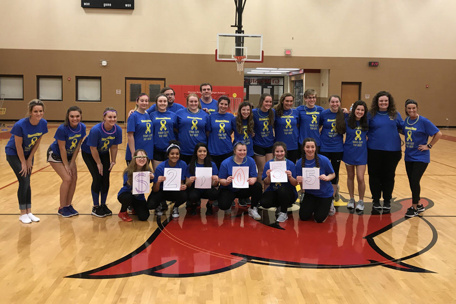 DanceBlue participants gather to show the $2,055 they raised for Pedriatic Cancer.