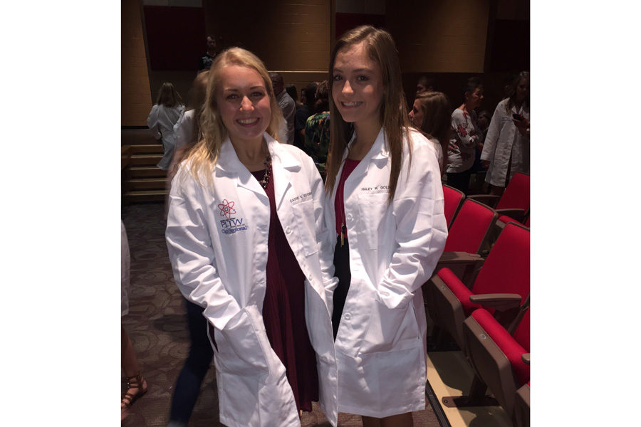 Haley+Goldhahn+poses+with+GRC+graduate+Cassie+Goodpastor+at++last+years+White+Coat+Ceremony.+