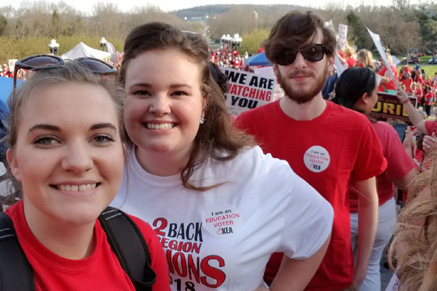 Taylor Rader, Olivia Montgomery and Blayk Riley at the Frankfort rally.