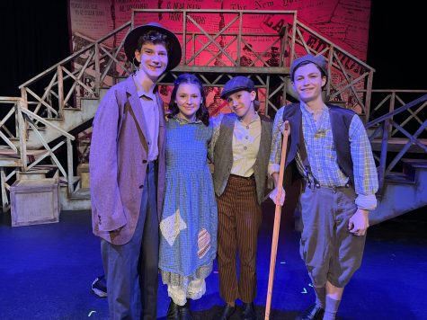 GRC students performing in Newsies JR, Zach Ross, Charlee Wesley, Grace Owen and Silas Coogle
