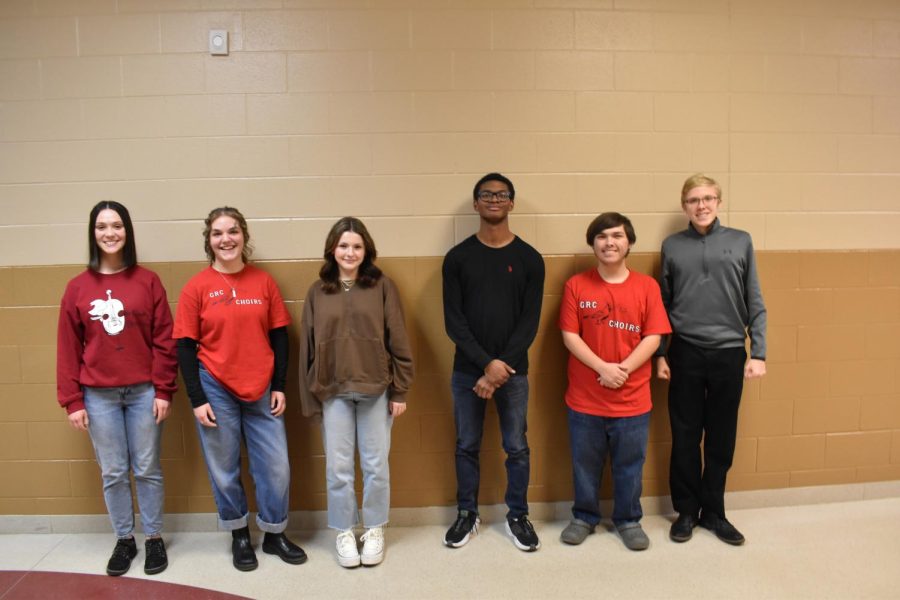 These+students+will+represent+GRC+in+All-State%2C+from+left%2C+Anna+Wilson%2C+All-State+Orchestra%3B+and+All-State+Choir+members+Hannah+Platt%2C+Charlee+Wesley%2C+Keenan+Robinson%2C+Joseph+Booth+and+Phoenix+Berryman