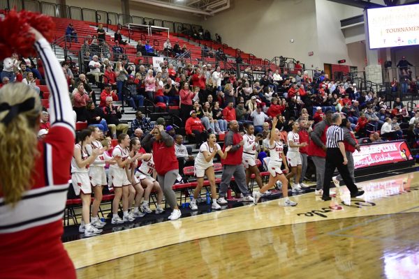 The Cardinal Faithful cheer on GRC Hoops in the 40th District championship at GRC Arena. Many fans come to every game, both boys and girls.