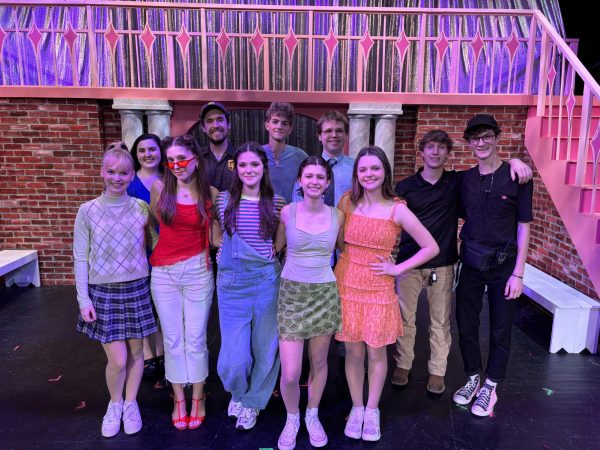 Front, Emma Hackworth (graduate), Grace Owen, Mckinley Harper, Sylvie Coogle, Lauren McCraith; back, Katherine Kennedy (graduate), Mr. Lawwill, Josh Muse, Trent Conboy-Holden, Tanner Rivers (production team), Zach Ross (graduate, stage manager)