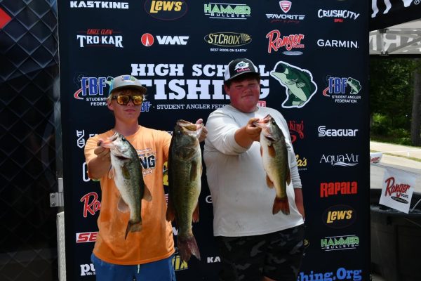 GRC's Bryce Alfrey and Elijah Coleman from Montgomery County present their winning weigh-in at the World Fishing Championship.