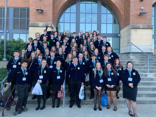 Clark County FFA members gather outside of the Lucas Oil Stadium at FFA National Convention
